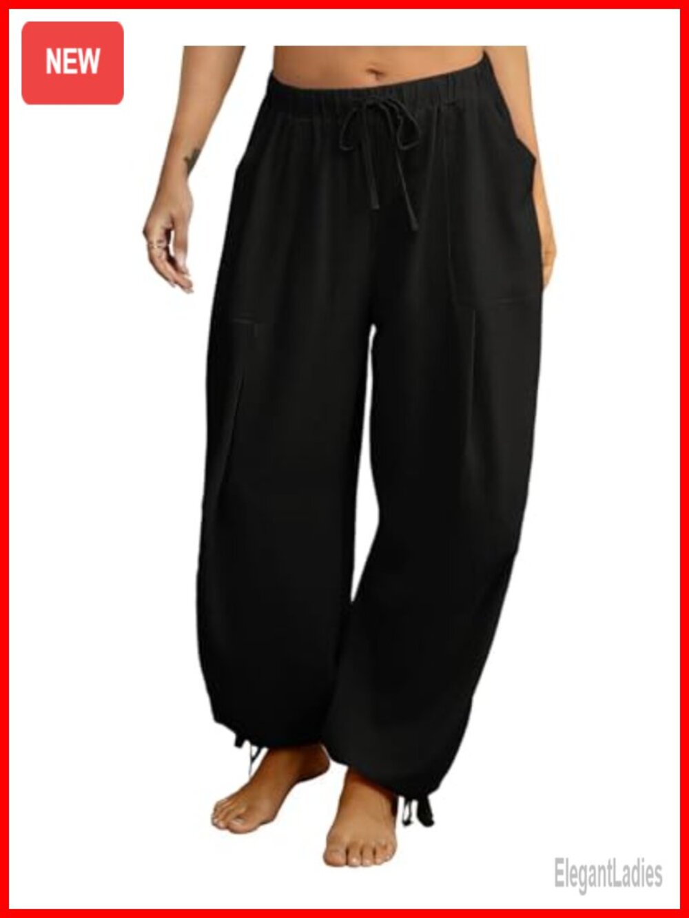 Linen Balloon Barrel Harem Pants Drawstring High Waisted Casual Pants with